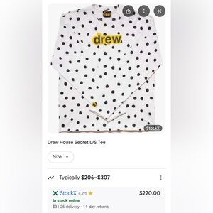 Limited Edition Drew House Wave Point White Long Sleeves T